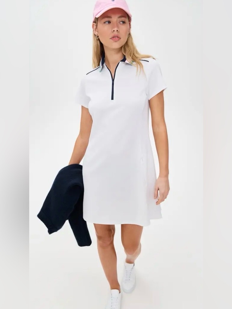 Rlx Ralph Lauren Stretch Pique Quarter Zip Polo Dress White Size L Tennis Golf